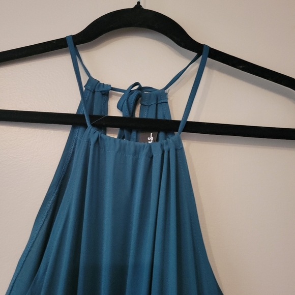 Lulu's Women's Teal Halter Maxi Fairy Whimsical Forest Bridesmaid Dress. Size M - Picture 7 of 9
